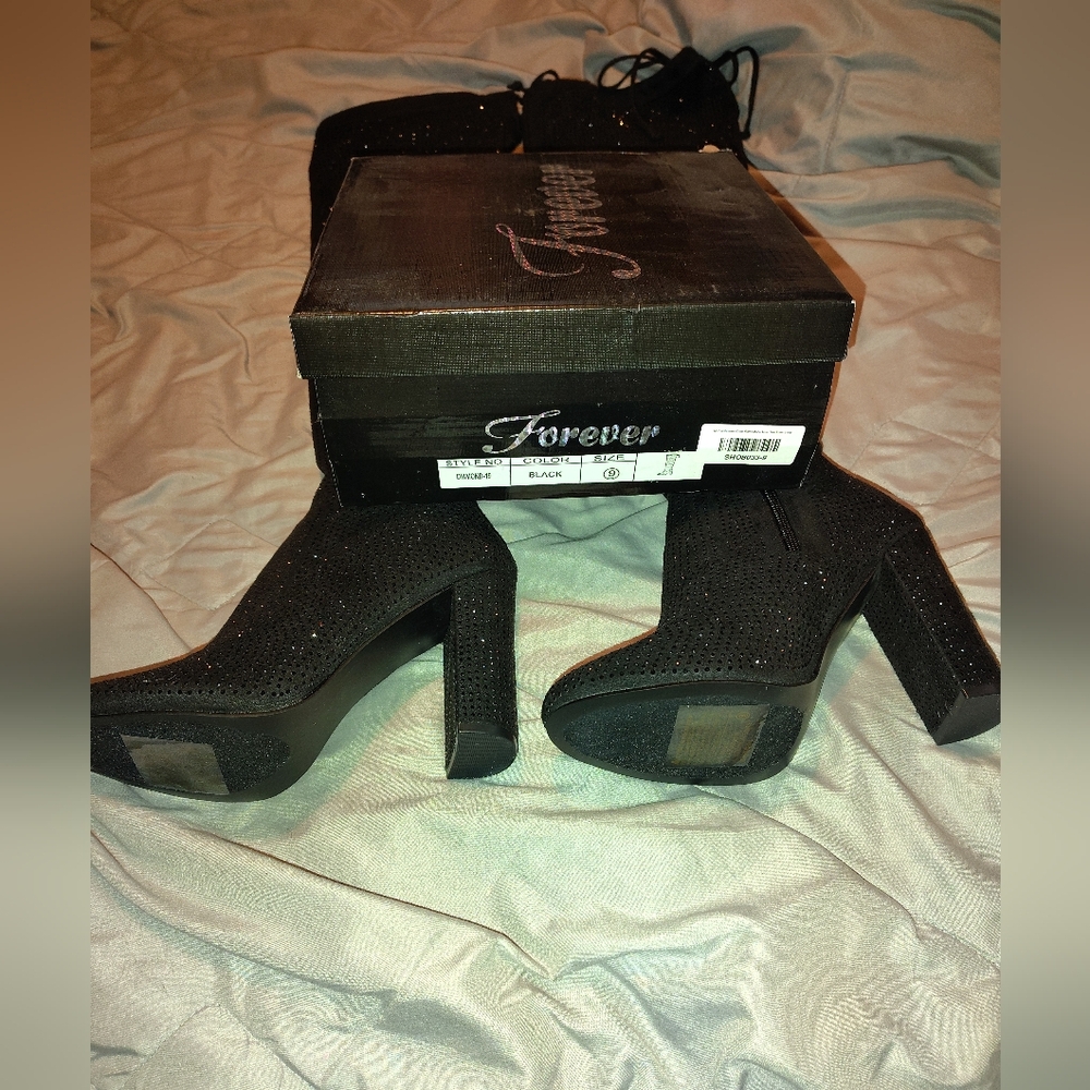 Rhinestone Over The Knee Black Boots - Picture 6 of 6